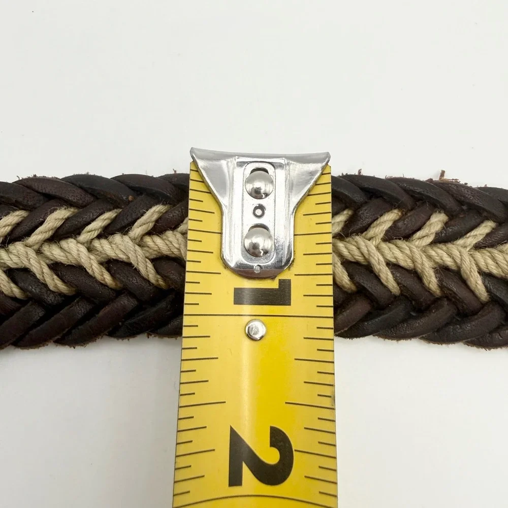 Brighton Mens 32 Braided Leather Rope Belt Brown Tan Woven Brass Buckle 91007